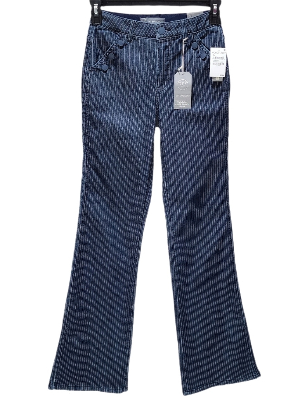 Wit & Wisdom Jeans Flare Leg Pinstripe Sailor Button Skyrise Ab Solution Size 4